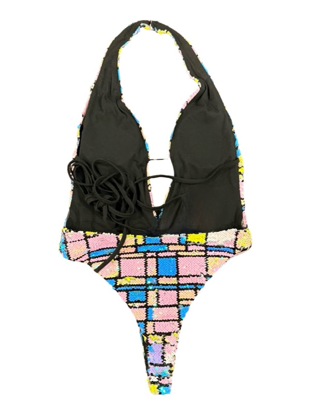 L'ATISTE Sequin Pastel Plaid One-Piece Swimsuit in Pink, Blue, Yellow, Green - Picture 5 of 17